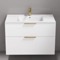 Wall Mounted Bathroom Vanity, Modern, Glossy White, 36 Inch, Gold Handles